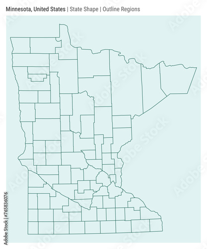 Minnesota, United States. Simple vector map. State shape. Outline Regions style. Border of Minnesota. Vector illustration.