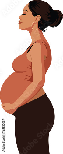 Artistic illustration of a side view of a pregnant woman cradling her belly