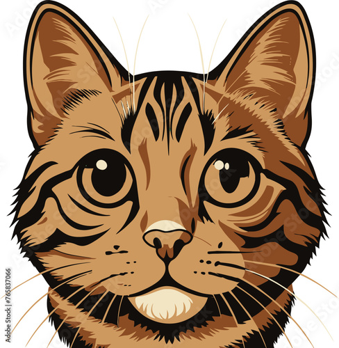 Vector illustration of a tabby cat with striking details and a direct gaze