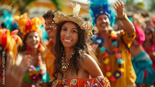Portrait of a smiling brazilian woman in a straw hat on Brazil's Festa Junina holiday or Brazil's Sao Joao festival. Generative ai