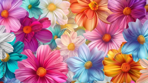 Various multicolored flowers grouped together on a plain white backdrop © pham