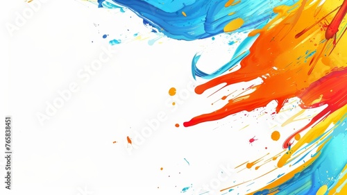 Various vibrant paint splatters in different colors scattered across a white background