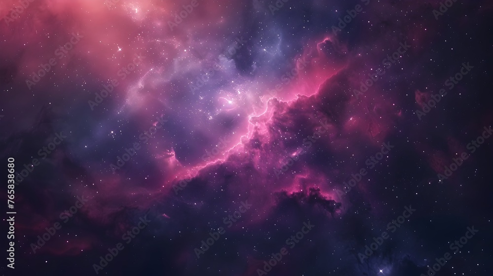 Ethereal Cosmic Landscape:Dramatic Galactic Nebula Swirls in Vibrant Hues of Pink,Purple,and Blue