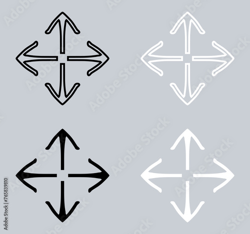 Set of Outward arrow icon. Four Arrows icon sign symbol in trendy flat style. Arrow pointing outward vector icon illustration isolated on gray background