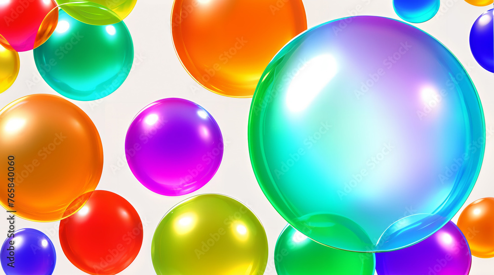 Multicolored Bubbles with High Gloss on White Background