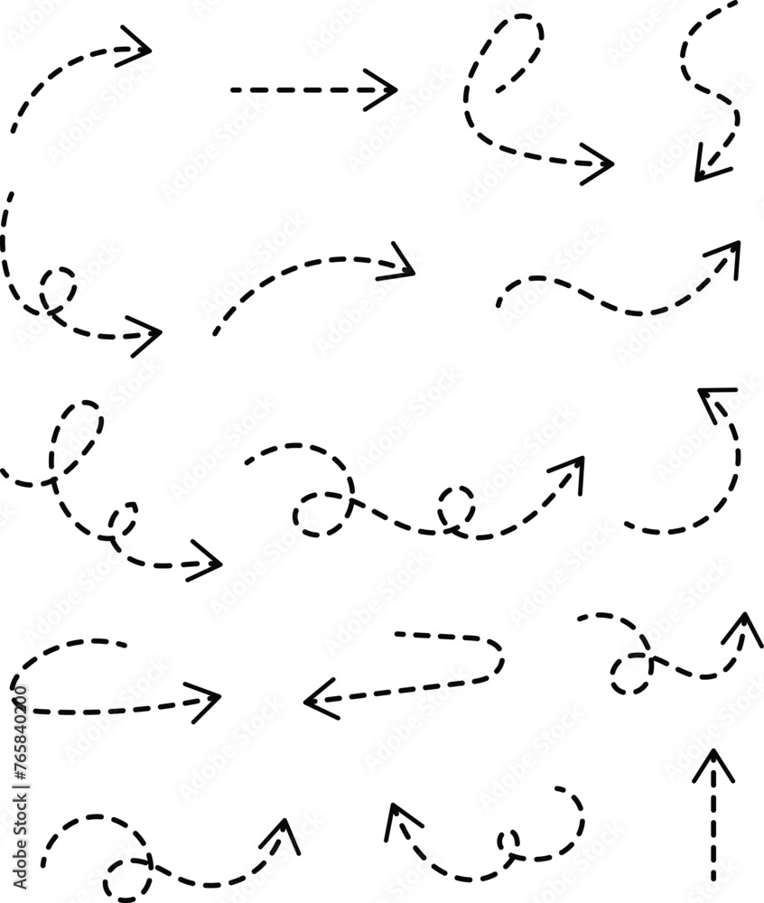 Dotted Lines Arrows Set. Vector Illustration