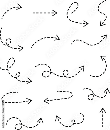 Dotted Lines Arrows Set. Vector Illustration