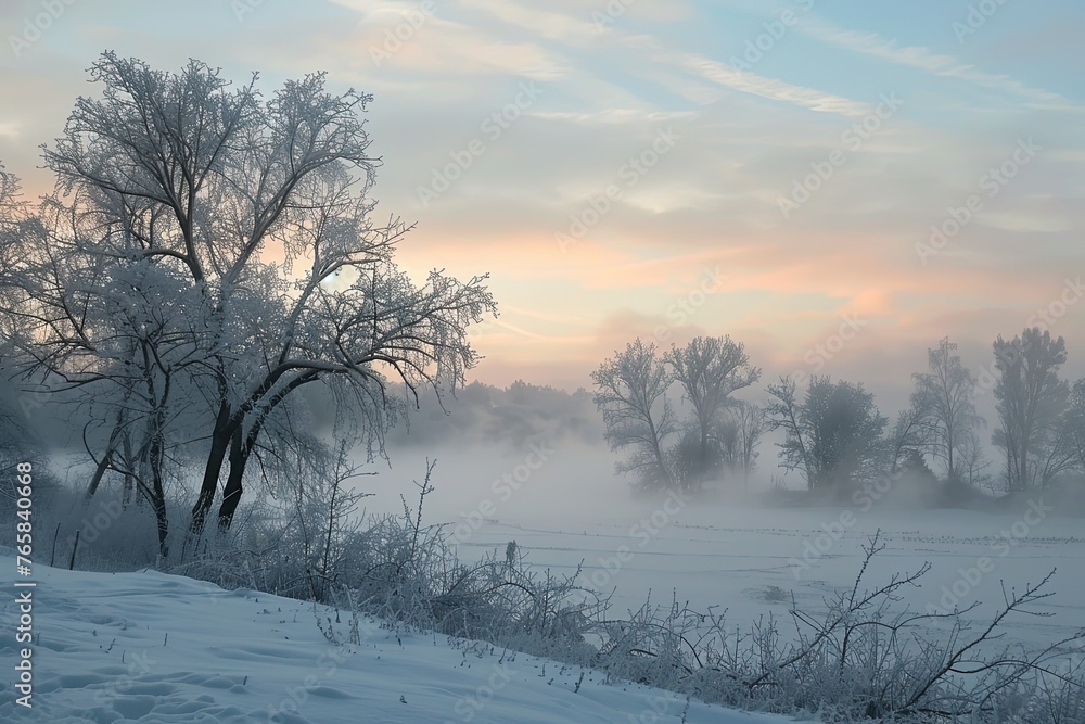 Foggy landscape on a winter morning Foggy landscape on a winter morning