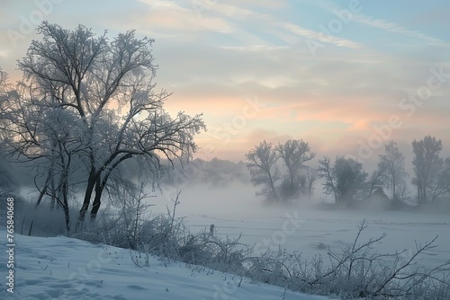 Foggy landscape on a winter morning