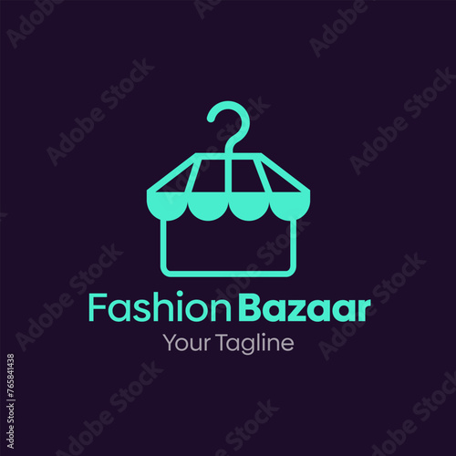 Illustration Vector Graphic Logo of Fashin Bazaar. Merging Concepts of a Hanger Fashion and Bazaar Store Shape. Good for Fashion Industry, Business Laundry, Boutique, Garment, Tailor and etc