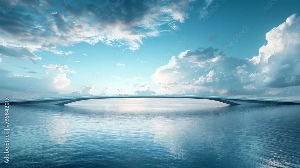 Fototapeta premium Bridge takes shape, spanning the horizon over tranquil waters.