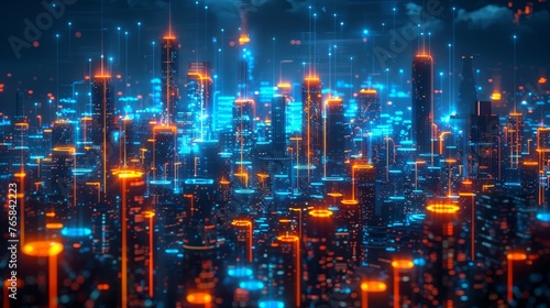 Wallpaper Mural Technology: A futuristic cityscape illuminated by neon lights and holographic displays Torontodigital.ca