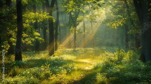 The environment: A peaceful forest glade bathed in sunlight
