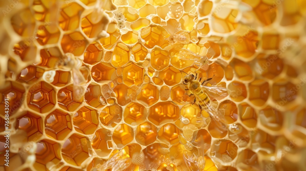 The image is of a honeycomb with a hole in it The image is of a honeycomb with a hole in it