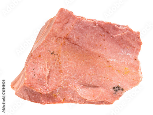 close up of sample of natural stone from geological collection - raw red mookaite mineral isolated on white background from Australia photo