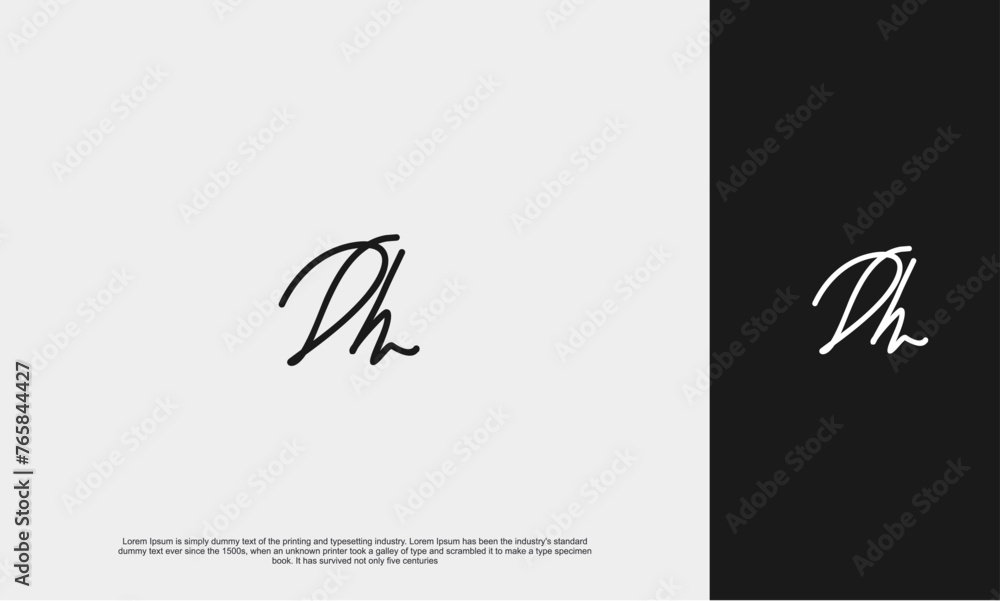Initial Letter Dh Logo monogram signature minimalist hand writting typography for business name. Vector logo inspiration