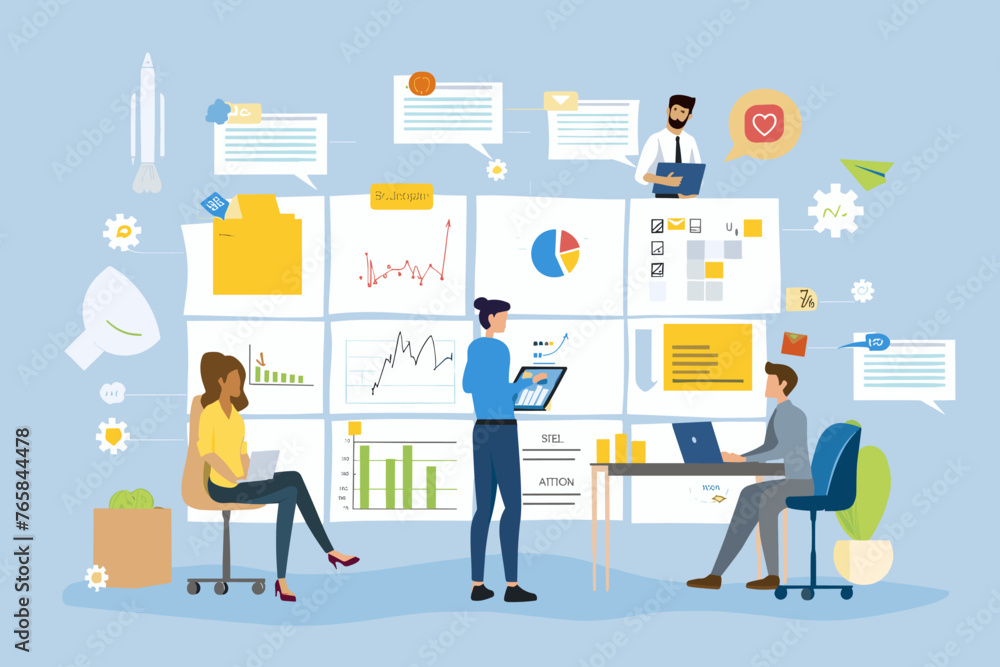 Efficient Business Planning and Scheduling Concept, Vector Illustration of a Dynamic Team Organizing Events and Meetings Using a Digital Calendar, Highlighting Collaboration, Time Management, and Prod