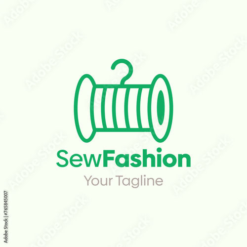 Illustration Vector Graphic Logo of Sew Fashion. Merging Concepts of a Hanger Fashion and skein of thread Shape. Good for Fashion Industry, Business Laundry, Boutique, Garment, Tailor and etc