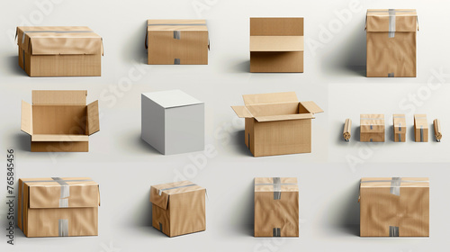 set of cardboard boxes with a transparent background © Tima RAi