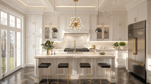 Grandeur in the Kitchen: Stainless Steel Sophistication with Marble Bliss 