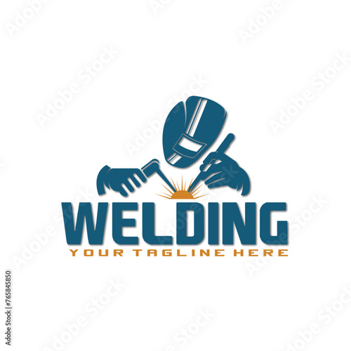 Welding torch with spark logo design. Welding tool vector design. Welding work logo type