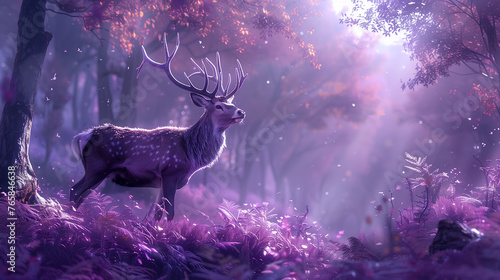 Hyper Realistic Deer in Purple Forest With cyber prank style  © Ummeya