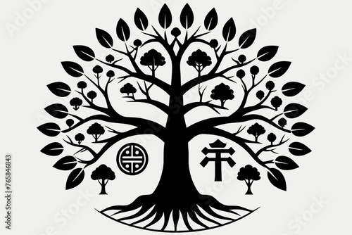 japan décor, simple tree of life, vector, simple, black and white