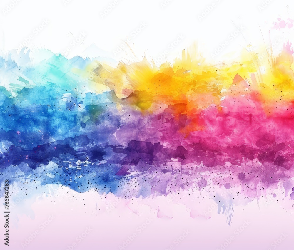 A vibrant multicolored painting displayed against a clean white background