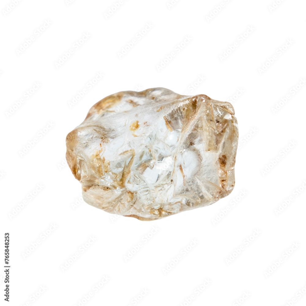 close up of sample of natural stone from geological collection - unpolished colorless sapphire mineral isolated on white background from Madagascar close up of sample of natural stone from geological collection - unpolished colorless sapphire mineral isolated on white background from Madagascar