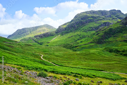 Beautiful lush green Scottish Highlands of Glen Coe, Scotland, UK. © Jenifoto