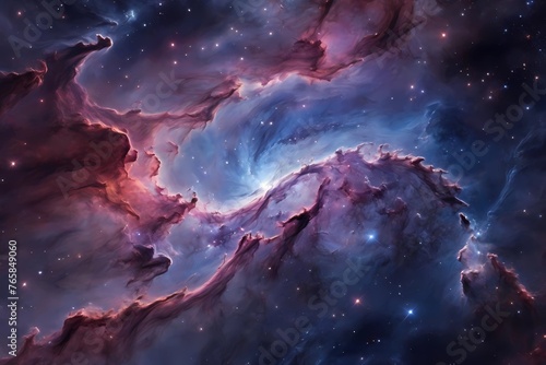 "Explore celestial wonders! AI-crafted image features mesmerizing galaxies in vibrant hues of red, blue, and purple, evoking the beauty of outer space."