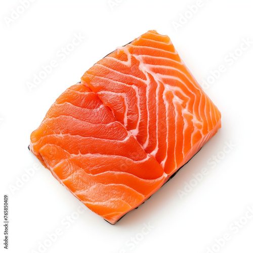 only piece of salmon, top view, white background сreated with Generative Ai