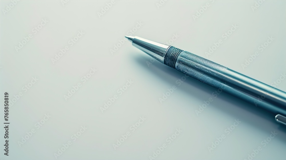 A UHD capture of a sleek and modern ballpoint pen resting on a pristine white surface, with ample empty space beside it for adding branding or text overlays. A UHD capture of a sleek and modern ballpoint pen resting on a pristine white surface, with ample empty space beside it for adding branding or text overlays.