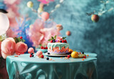 A nostalgic funfetti cake speckled with colorful sprinkles and topped with fluffy frosting.