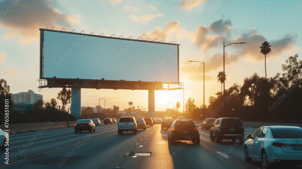 Empty Billboard During Daytime on Busy Road Business Traffic, Generative AI