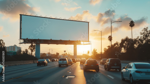 Obraz na płótnie Empty Billboard During Daytime on Busy Road Business Traffic, Generative AI w salonie