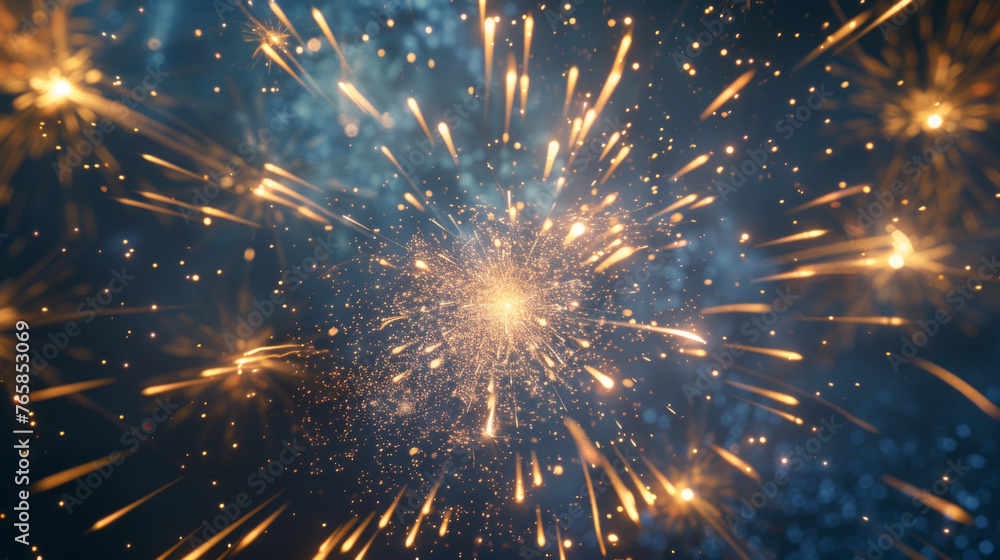 Fototapeta premium Fireworks bursting in a colorful display against a night sky.