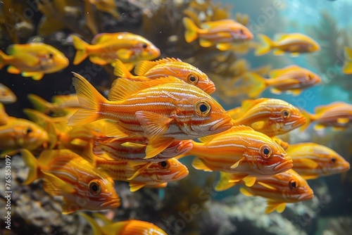 A group of fish swimming together in an aquarium