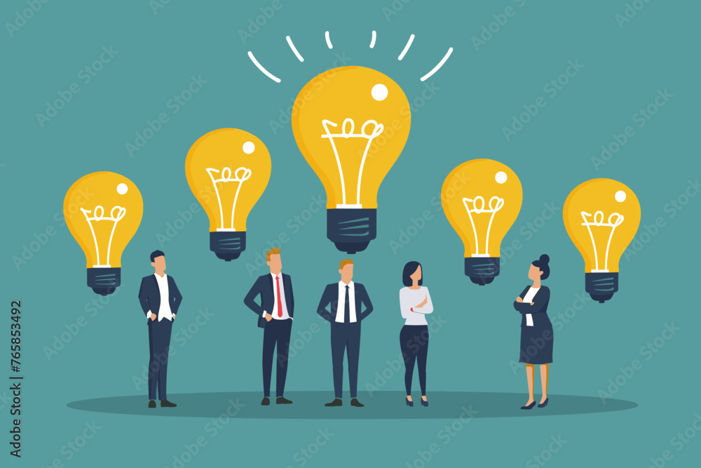 Illuminating solutions through Q&A: Business team holds lively FAQ session, transforming question marks into lightbulb ideas to provide helpful information and solve customer problems. - obrazy, fototapety, plakaty 