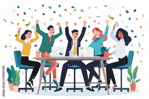 Happy office workers, joyful staff or employee success, team or colleague celebrate work achievement together, diverse, excited people concept, business people office worker jump to celebrate success.
