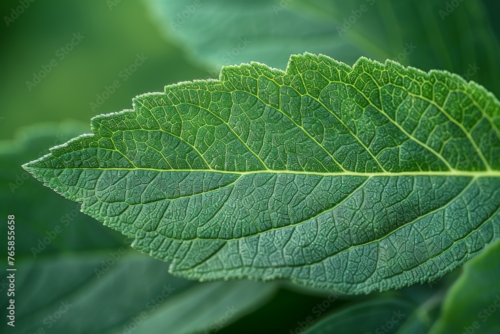 Close-up of a fresh green leaf, highlighting its intricate vein pattern and fine textures. Close-up of a fresh green leaf, highlighting its intricate vein pattern and fine textures.