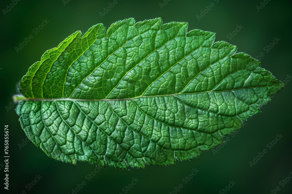 Close-up of a fresh green leaf, highlighting its intricate vein pattern and fine textures. Close-up of a fresh green leaf, highlighting its intricate vein pattern and fine textures.