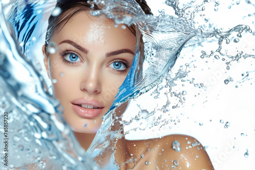 Portrait of a beautiful young woman in the water. Beauty, fashion concept