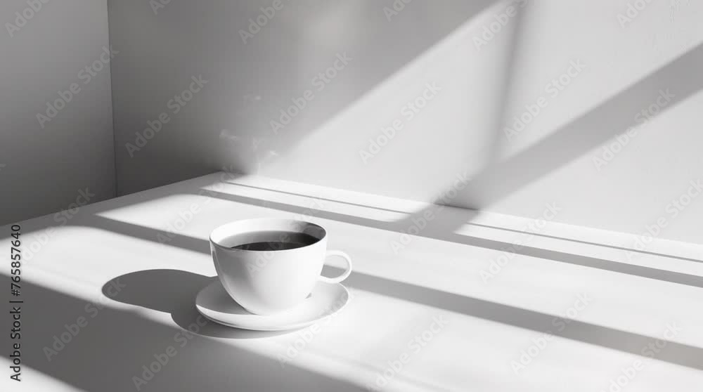 Cup of coffee with empty white wall; is perfect for background projects; 4k virtual video animation. Cup of coffee with empty white wall; is perfect for background projects; 4k virtual video animation.