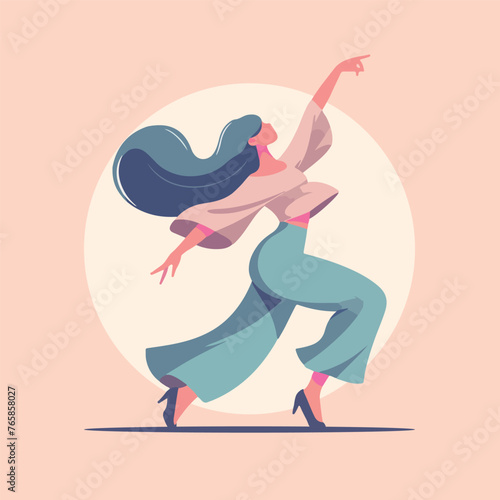 Dancing girl vector illustration, emotions, yoga, good mood, flat art, web, vector. Modern dances.