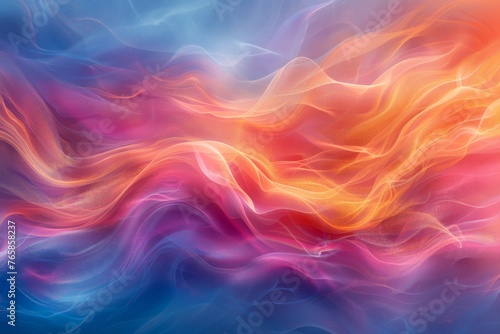Smooth waves of color transitioning from warm orange to cool blue  resembling a fluid and harmonious gradient.