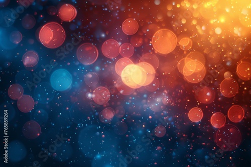 Abstract bokeh lights in blue and red, reminiscent of a vibrant night sky.