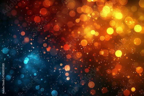 Abstract bokeh lights in blue and red, reminiscent of a vibrant night sky.