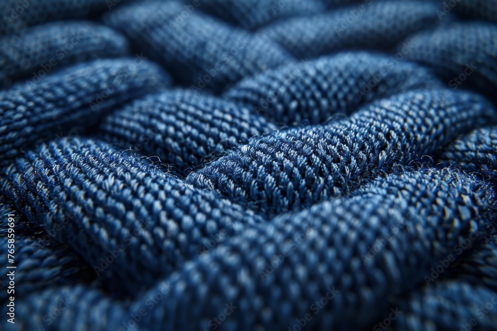 Close-up of intricate blue denim fabric, highlighting the detailed threadwork and weaves. Close-up of intricate blue denim fabric, highlighting the detailed threadwork and weaves.