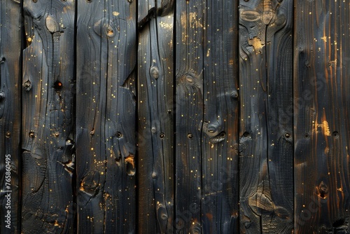 Weathered wooden planks with a dark patina and glowing knots creating a rustic ambiance.